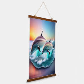 3D Delphine Ocean Sunset Tropical Beach Vibe Wandteppich Mit Holzrahmen (Gewinkelt)