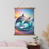 3D Delphine Ocean Sunset Tropical Beach Vibe Wandteppich Mit Holzrahmen (Schlafzimmer)