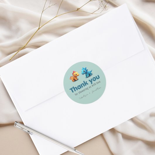 3d Dino dinosaurier Baby Boy Dusche Danke Runder Aufkleber