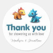 3d Dino dinosaurier Baby Boy Dusche Danke Runder Aufkleber (Vorderseite)