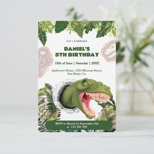 3D Dinosaur Birthday Einladung (Stehend Vorderseite)