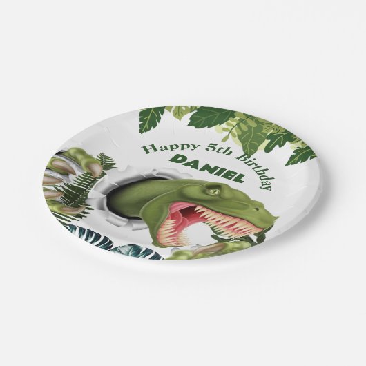 3D Dinosaur Birthday Pappteller (Schrägansicht)