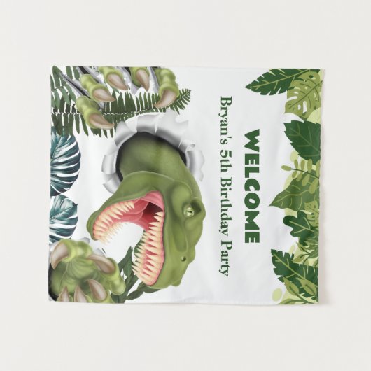 3D Dinosaur Birthday Wandteppich (Vorderseite (Horizontal))