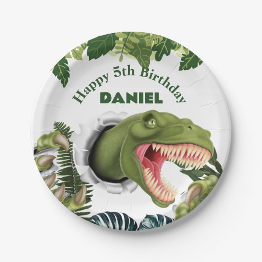 3D-Dinosaur-Geburtstag Pappteller (Vorderseite)