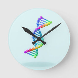 3D-DNA-Doppelhelix auf blauem Hintergrund Runde Wanduhr