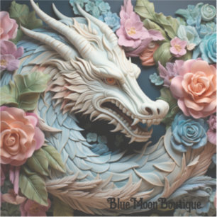 3D-Drache und Blumen individuell zugeschnittenes V Aufkleber