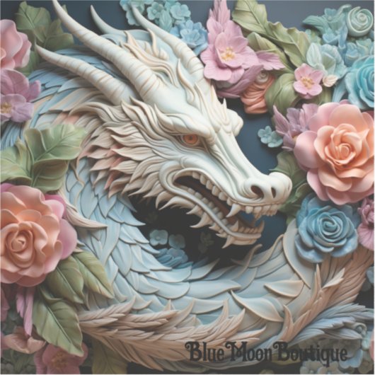 3D-Drachen und Blume - Vinyl-Aufkleber nach Maß ge Aufkleber (Vorderseite)