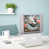 3D-Drachen und Blume - Vinyl-Aufkleber nach Maß ge Aufkleber (Laptop auf Schreibtisch)