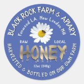 3D Dripping Gold Honey Text Daisy Honeybee on Blue Runder Aufkleber (Vorderseite)