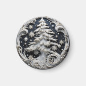 3D Effect Christmas Tree Round Magnet (Vorne)