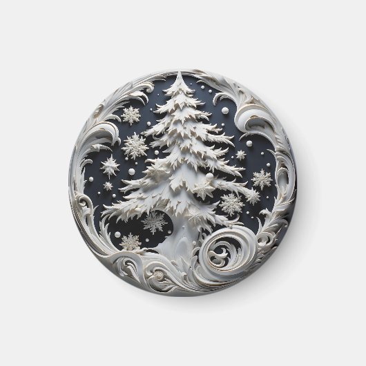 3D Effect Christmas Tree Round Magnet (Vorne)