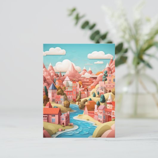 3D-Effekt Abstrakter Fall Stadt Hintergrund Postkarte (Stehend Vorderseite)