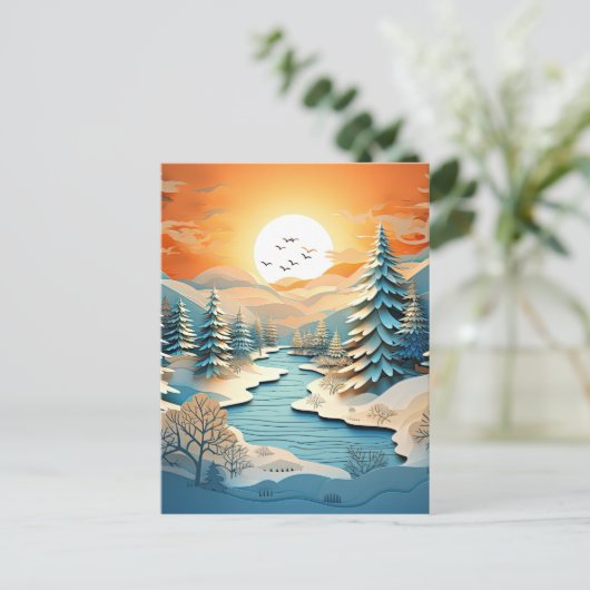 3D-Effekt Abstrakter Winter Hintergrund Postkarte (Stehend Vorderseite)