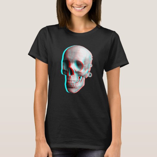 3D-Effekt Blau-Roter Totenkopf T-Shirt (Vorderseite)
