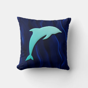 3D-Effekt Blaue Dolphin auf tiefblaues Wasser Kissen
