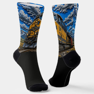 3D-Effekt Gelbe Diesellokomotiven-Motor-Zug Socken