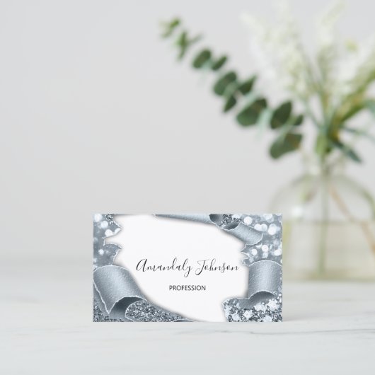 3D-Effekt Makeup Künstler GLITZER GRAU BLAU White Visitenkarte (Stehend Vorderseite)