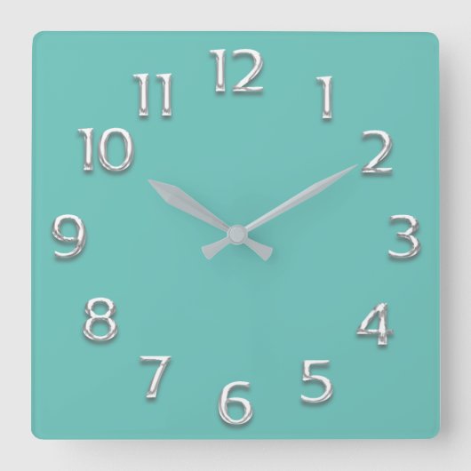 3D-Effekt Silver GRAY Minimalismus Blaue Pastelle Quadratische Wanduhr (Vorderseite)