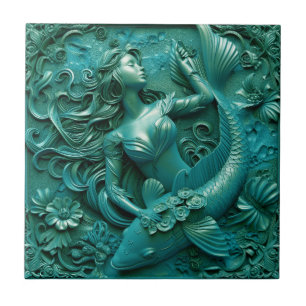 3D-Effekt von Meerjungfrau und Fisch Fliese