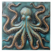 3D-Effekt von Tee und Kupfer Octopus Aquatic Fliese (Vorderseite)