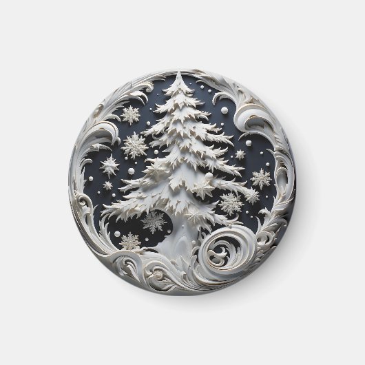 3D-Effekt-Weihnachtsbaum-Rundmagnet Magnet (Vorne)