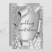 3D-Effekt zum Hochzeitstag Glam Gray Silver Einladung (Vorne/Hinten)