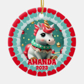 3D Einhorn Weihnachts Custom Kids Foto Keramik Ornament (Vorne)