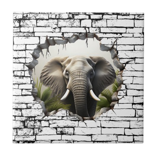 3D-Elefanten-Wandbruch-Kunst – Realistischer Safar Fliese (Vorderseite)