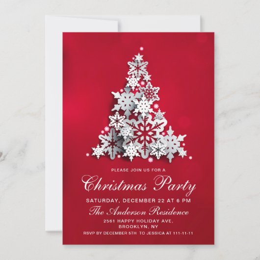 3D Elegante Schneeflocken Weihnachtsfeier Einladung (Vorderseite)