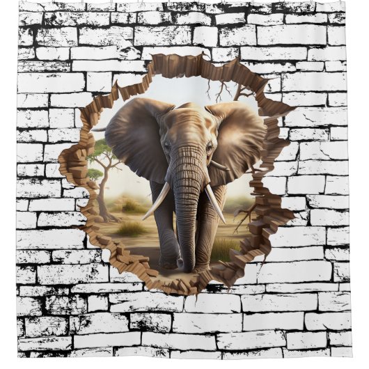 3D Elephant Wall Break Art - Realistische Safari ( Duschvorhang (Vorderseite)