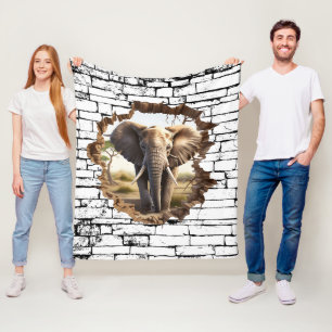 3D Elephant Wall Break Art - Realistische Safari ( Fleecedecke