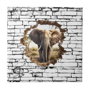 3D Elephant Wall Break Art - Realistische Safari ( Fliese