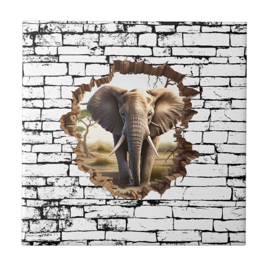 3D Elephant Wall Break Art - Realistische Safari ( Fliese (Vorderseite)
