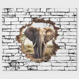 3D Elephant Wall Break Art - Realistische Safari ( Geschenkpapier