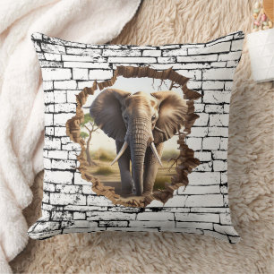 3D Elephant Wall Break Art - Realistische Safari ( Kissen