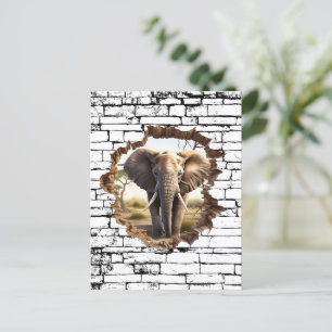 3D Elephant Wall Break Art - Realistische Safari ( Postkarte
