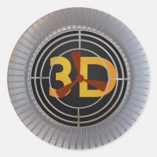 3D-Engine. Runder Aufkleber