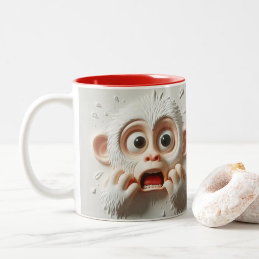 3D erschreckte Affen Funny Animals Zweifarbige Tasse (Mit Donut)