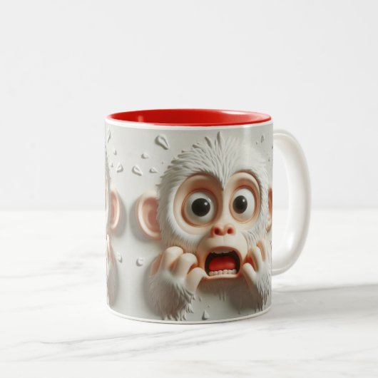 3D erschreckte Affen Funny Animals Zweifarbige Tasse (VorderseiteRechts)