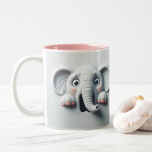 3D erschreckte Elefantenflinsen Zweifarbige Tasse (Mit Donut)
