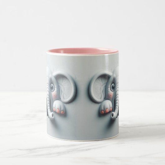 3D erschreckte Elefantenflinsen Zweifarbige Tasse (Mittel)