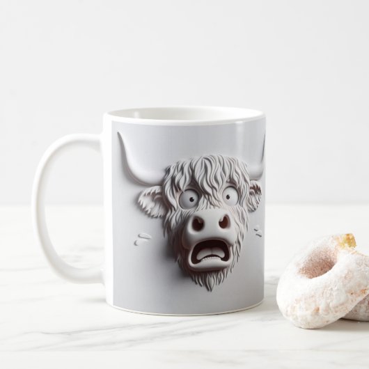 3D erschreckte Höllenkuh Funny Animals Kaffeetasse (Mit Donut)