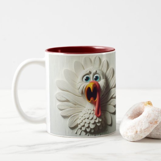 3D erschreckte Türkei Funny Animals Zweifarbige Tasse (Mit Donut)