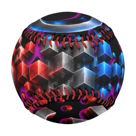 3D explodierende Würfel - Chrom Rot Blau Tech-Kuns Baseball (Rückseite)