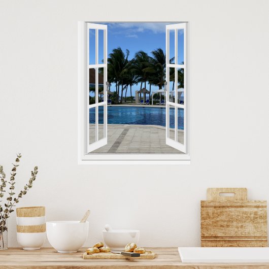 3D Fake Window View Schwimmbad Poster Art (Küche)