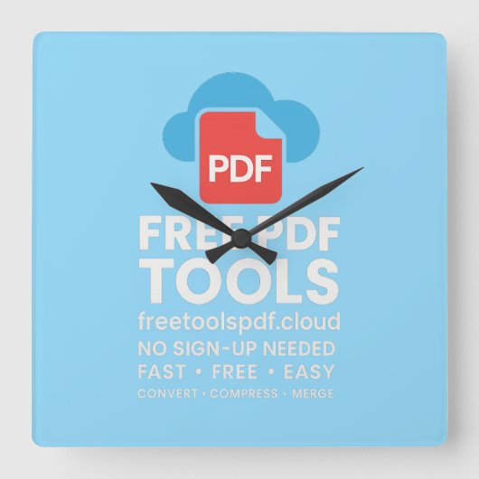 🔥 3D Fantasy Logo – FreetoolsPDF.Cloud Quadratische Wanduhr (Vorderseite)
