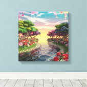 3D Fantasy Sunset Over Serene Lake mit Lebhaftem Leinwanddruck (Insitu (Holzboden))