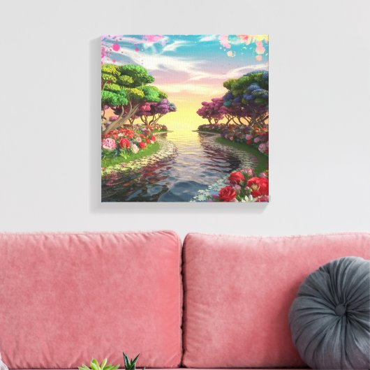 3D Fantasy Sunset Over Serene Lake mit Lebhaftem Leinwanddruck (Insitu (Wohnzimmer))