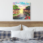 3D Fantasy Sunset Over Serene Lake mit Lebhaftem Leinwanddruck (Insitu (Schlafzimmer))
