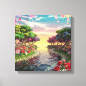 3D Fantasy Sunset Over Serene Lake mit Lebhaftem Leinwanddruck (Vorderseite)